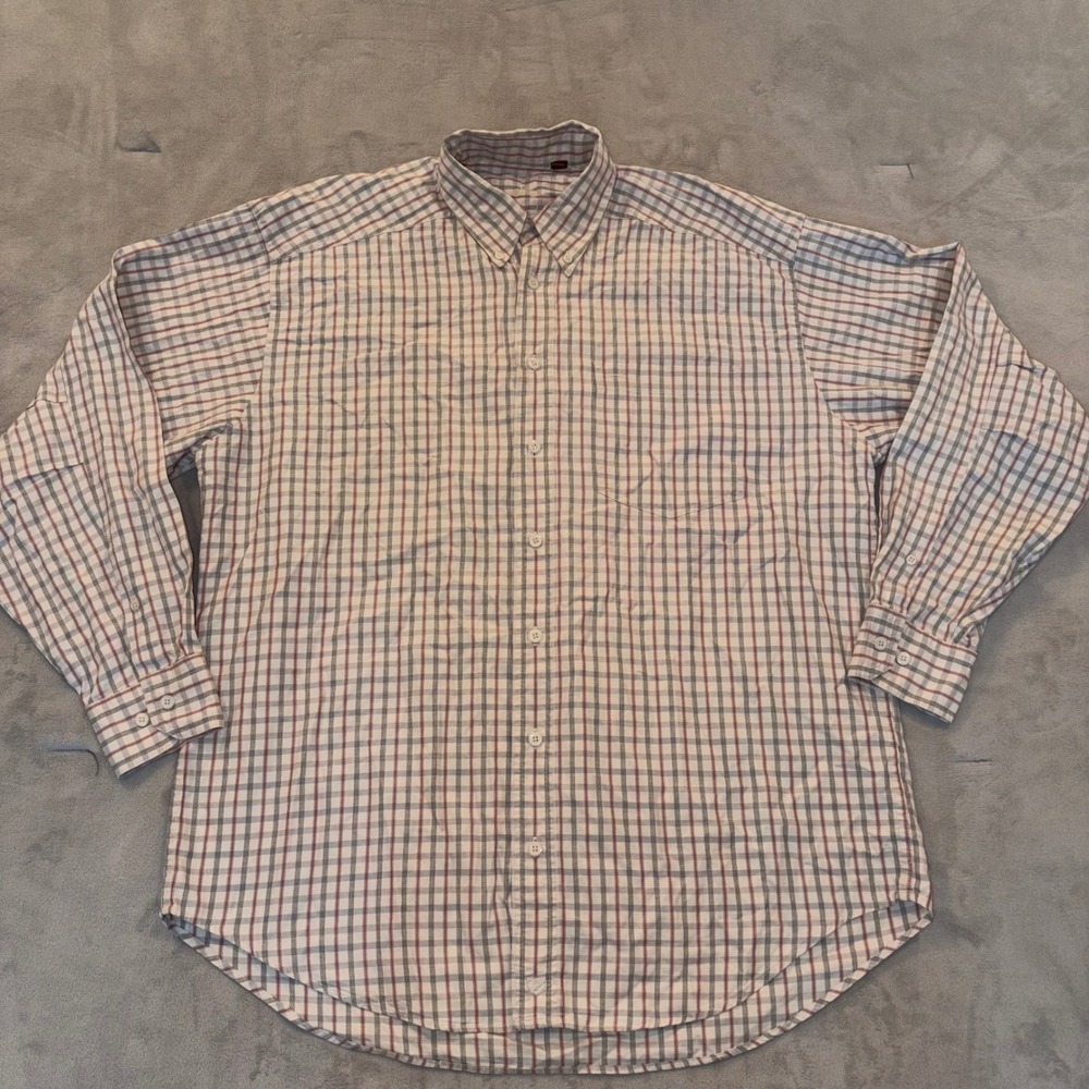 Nordstrom The Natural Style Mens XL Red Blue Check Cotton Button Down Shirt